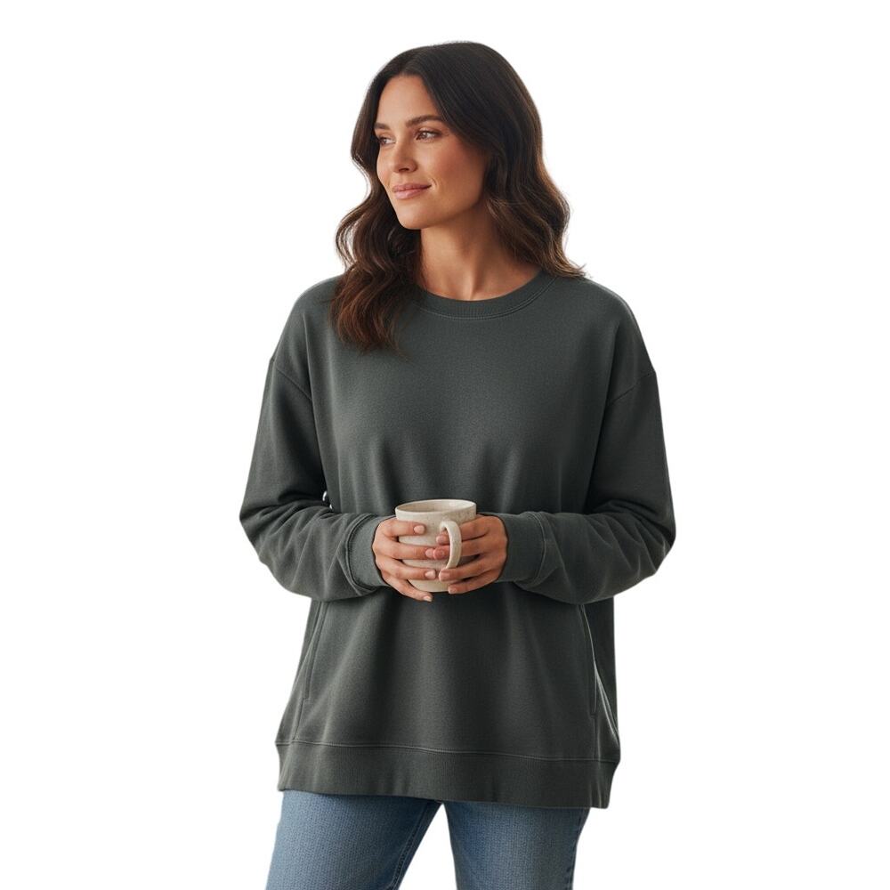 Sage Collective Olive Green Pullover Sweatshirt Top Pockets Women’s M EUC - Picture 2 of 7